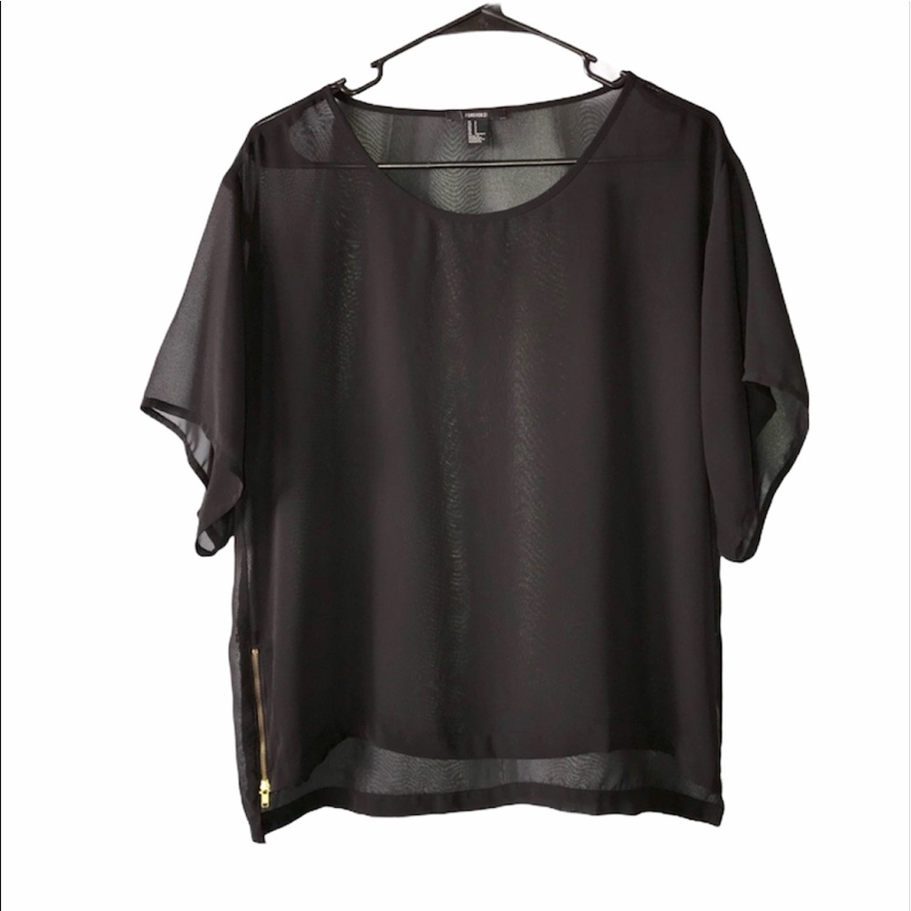 Black sheer oversized top w/ gold zippers